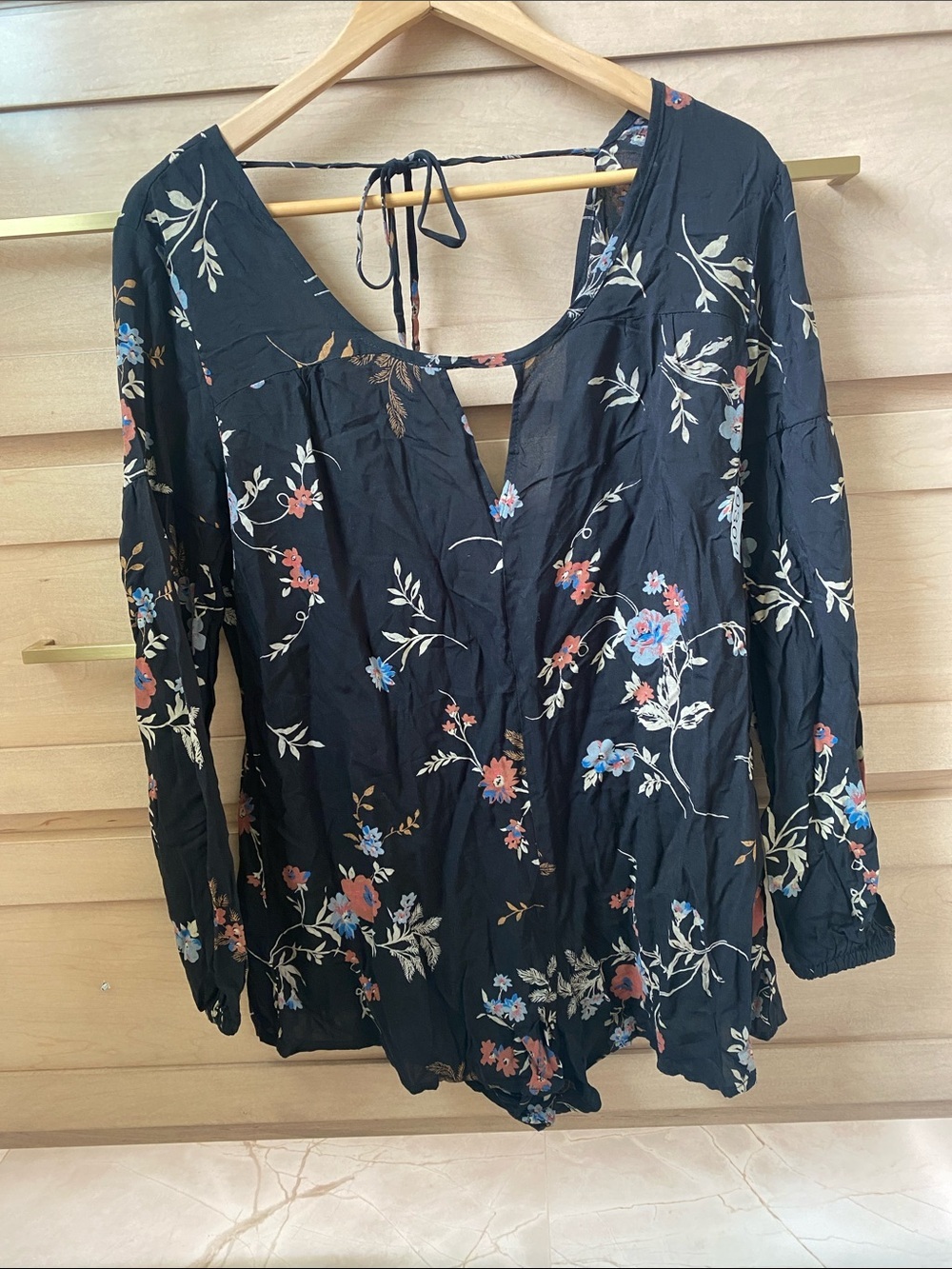 saltwater LUXE Black Floral Long-Sleeve Romper with Tie-Back